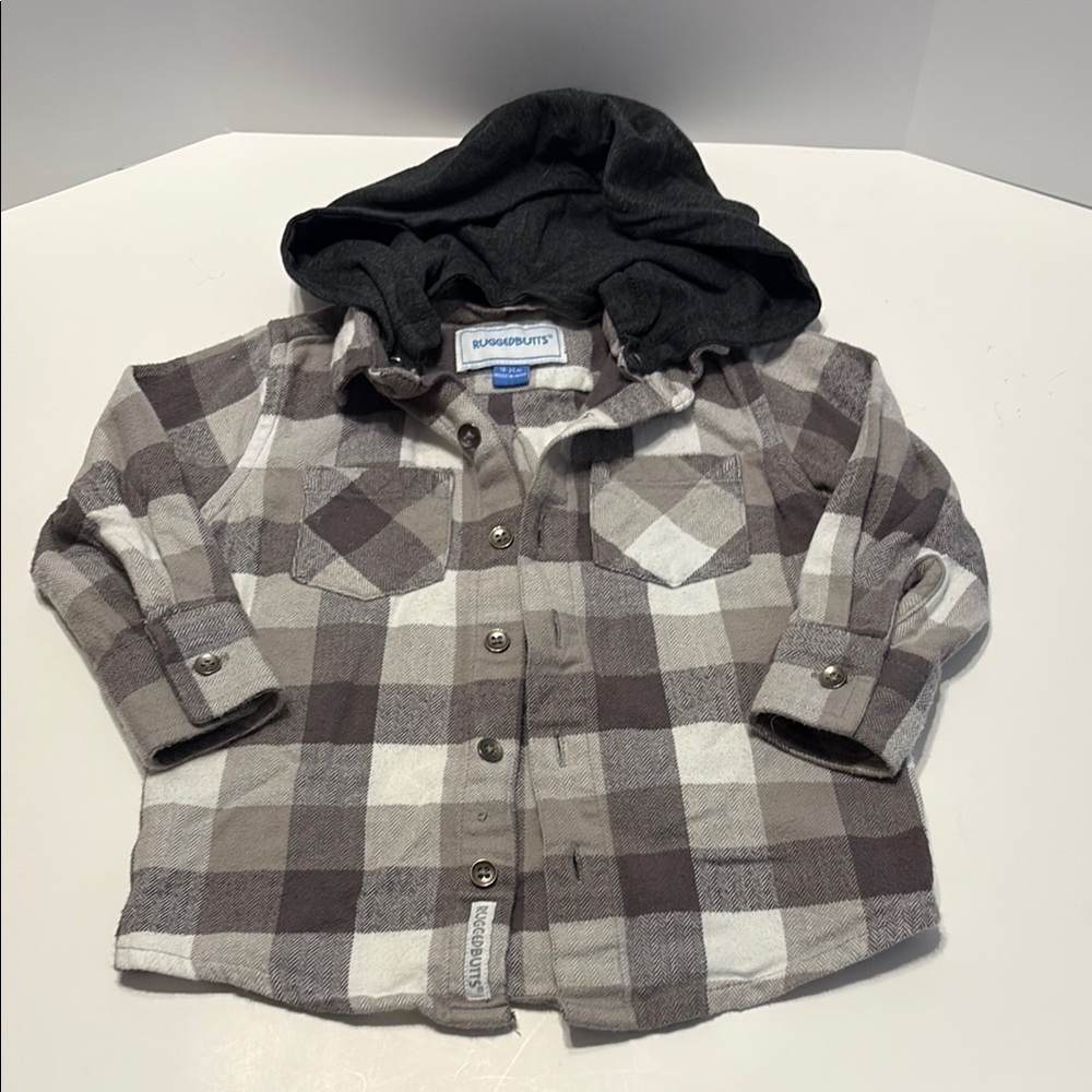 Gray and white Button Down Plaid Shirt